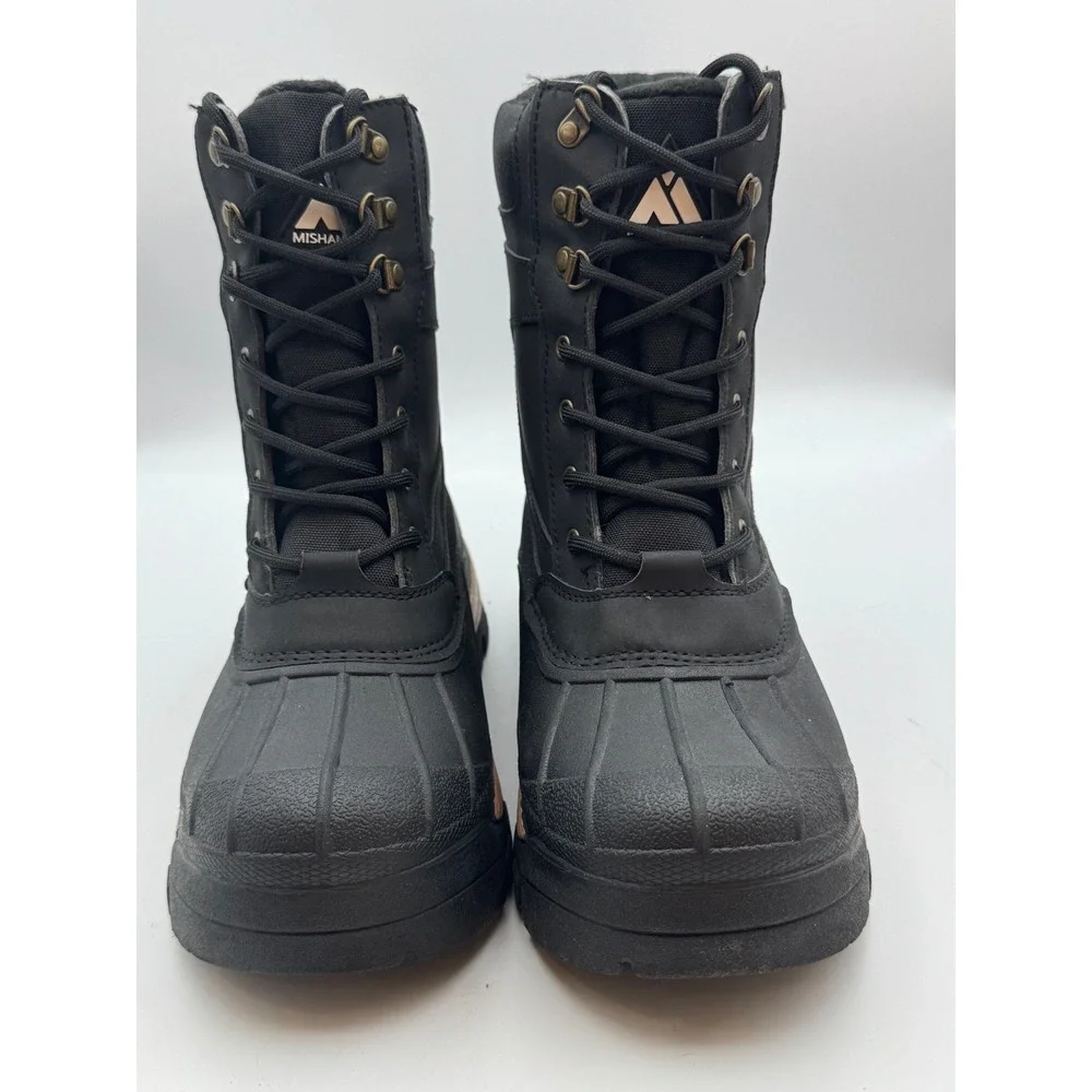 Mishansha Mens Black Faux Fur Lined Winter Snow Boots Water Resistant Size 10